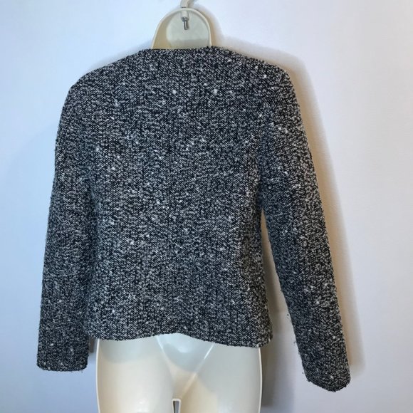 Banana Republic Blazer Jacket 2 / XS Wool Blend Tweed Gray Black Knit Zip Front - Picture 6 of 11